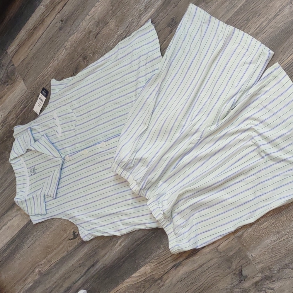 Chaps Green Stripe Blooming Fields 2 PC Pajama Set Size XL New with tags
